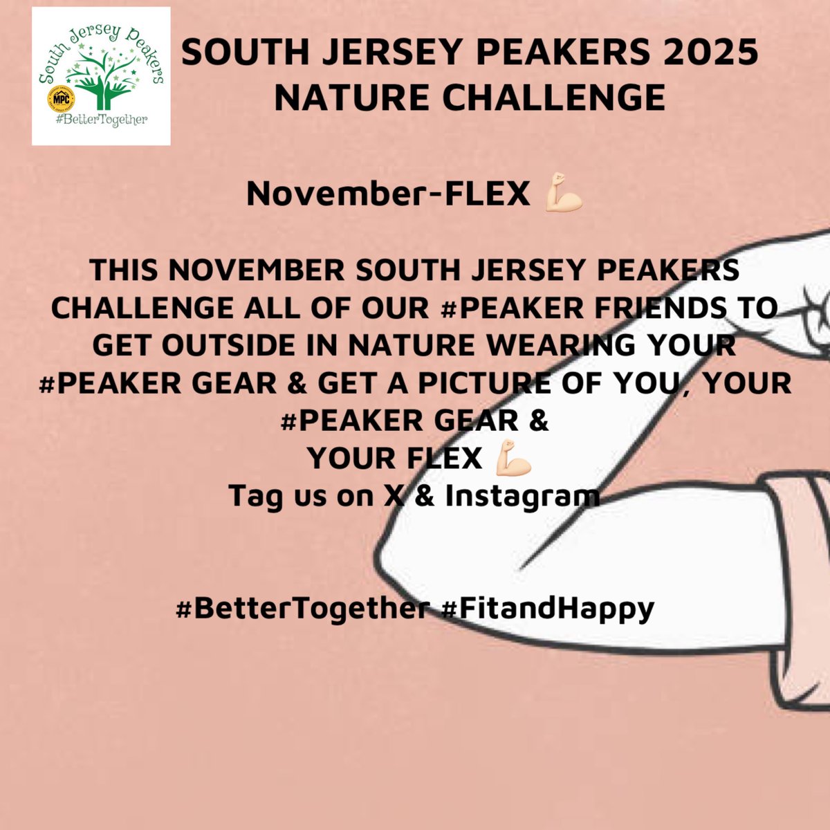 Wishing everyone a sensational November! This month South Jersey Peakers challenge all our friends to get outside wearing you #peaker gear and get a picture of you, your #peaker gear and your 💪🏻 Flex. Tag us on X &amp; Instagram.
#bettertogether #fitandhappy