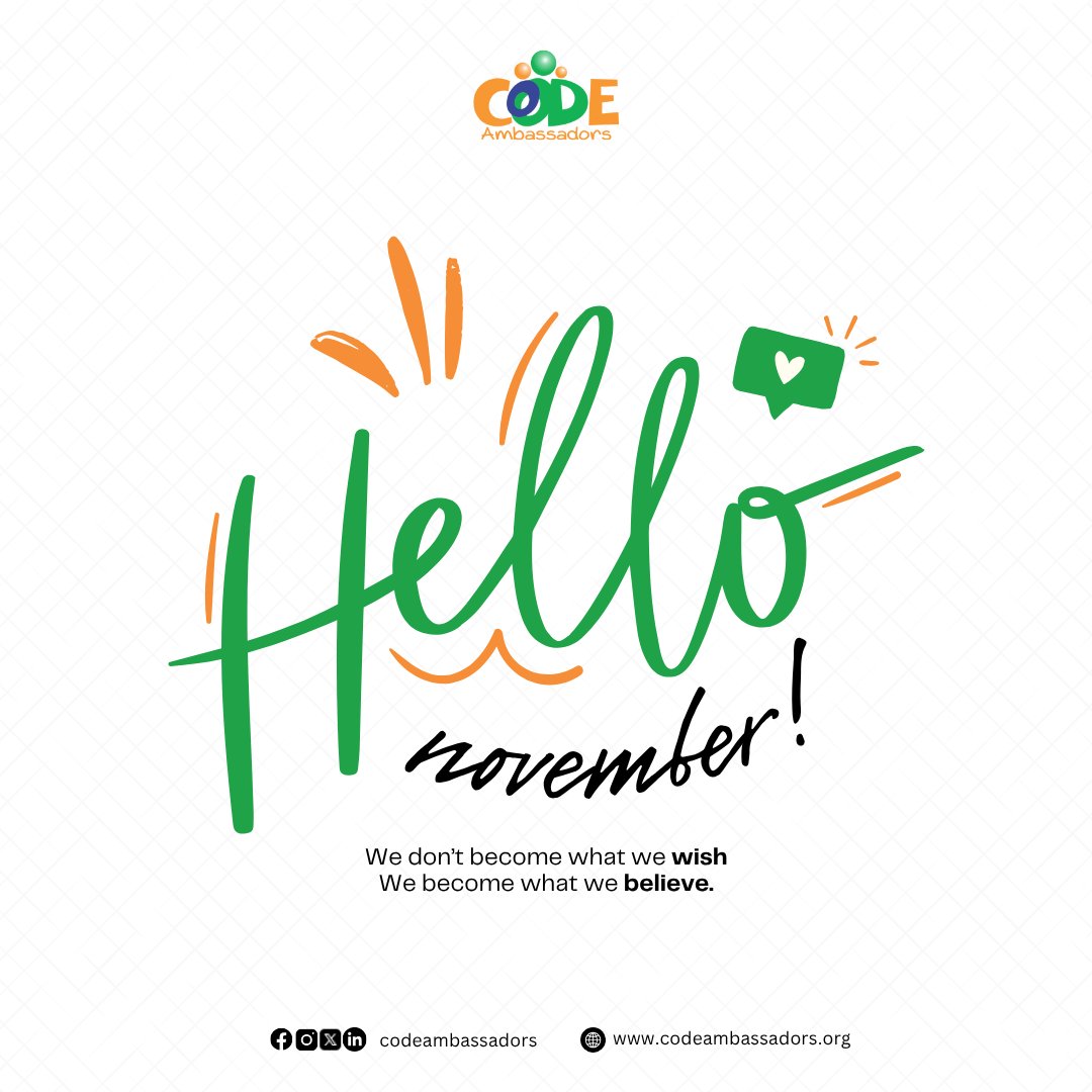 codeambassadors's tweet image. Hello, November!🥳
A new month to learn, create, and explore the world of technology.
At @codeambassadors, every new month is another chance to inspire the next generation of innovators.
#HappyNewMonth #CodeAmbassadors #TechEducation #FutureReadyKids #STEMLearning