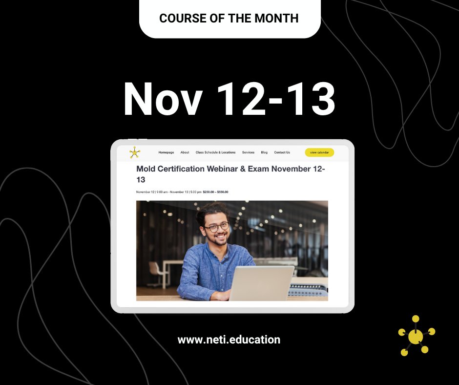N_E_T_I's tweet image. 👋 Florida mold pros!

Need CE credits or license renewal?

Join our live online mold certification course Nov 12-13. Stay compliant and confident!

👉 Reserve now: neti.education/courses/mold-c…

#neti #moldcertification #floridamold #cecredits #moldtraining #contractoreducation