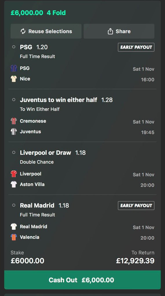 BRODY_parlay's tweet image. 💥 £6,000 4-Fold for the weekend 💥
✅ PSG
✅ Juventus to win either half
✅ Liverpool or Draw
✅ Real Madrid
To return £12,929.39 🔥
LIKE THIS POST ❤️ + FOLLOW ME FOR A CHANCE TO WIN £1,000 IF IT LANDS
GIVEAWAY ON MY CHANNEL AFTER THE GAME WON 🏆