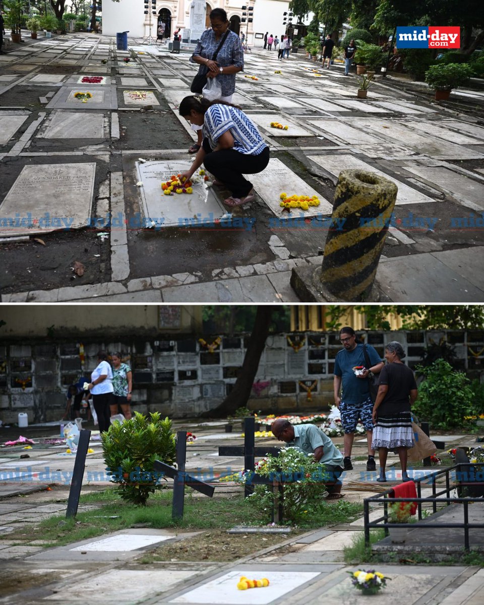mid_day's tweet photo. Ahead of All Souls��� Day, people gather to clean and decorate graves with flowers and candles, honoring their loved ones at St. Andrew’s and St. Carmel Church in Bandra.

Families light memorial candles, offer prayers, and hold remembrance rituals, reflecting faith, love, and connection with departed souls in the serene churchyards of Bandra.

PC: @KIRTISURVE