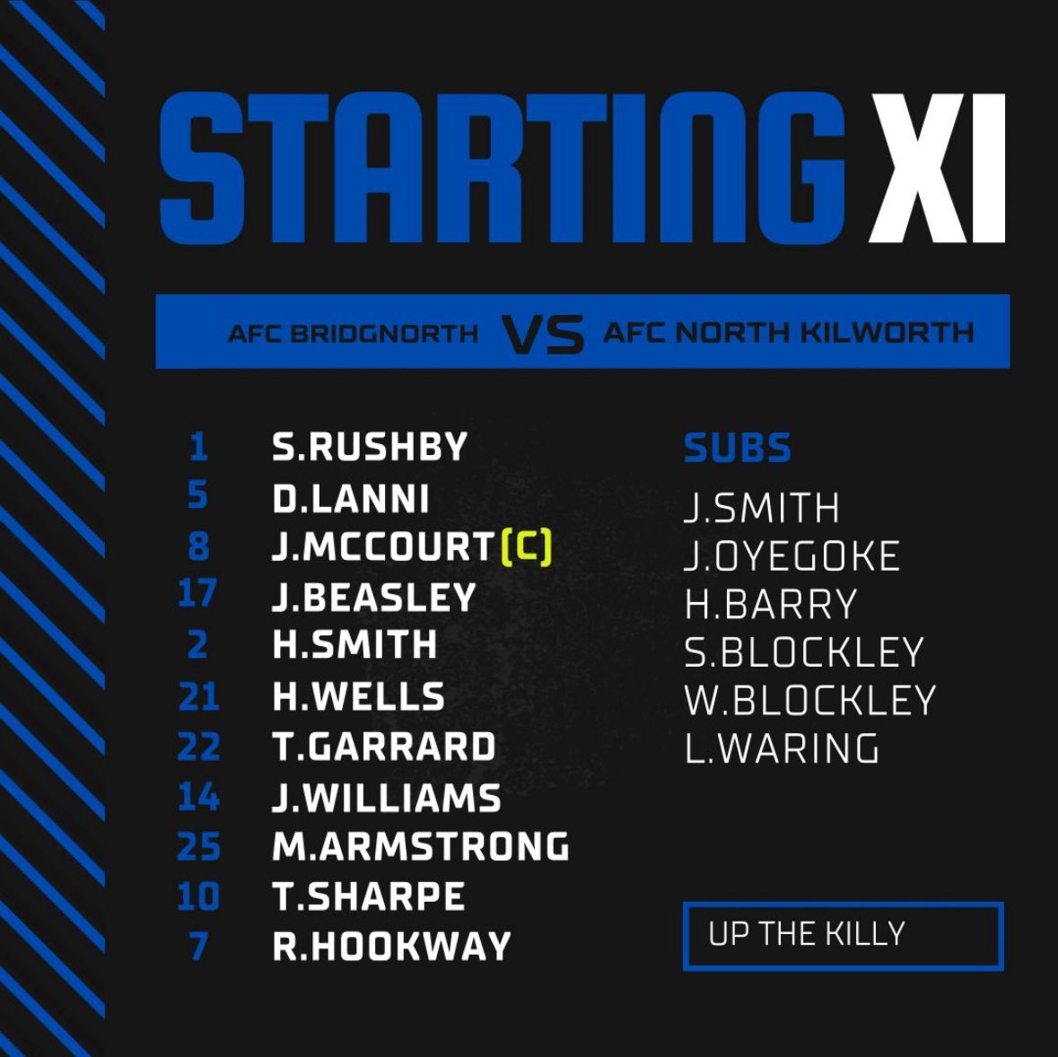 Today’s XI as we take on Bridgenorth. 

#UpTheKilly