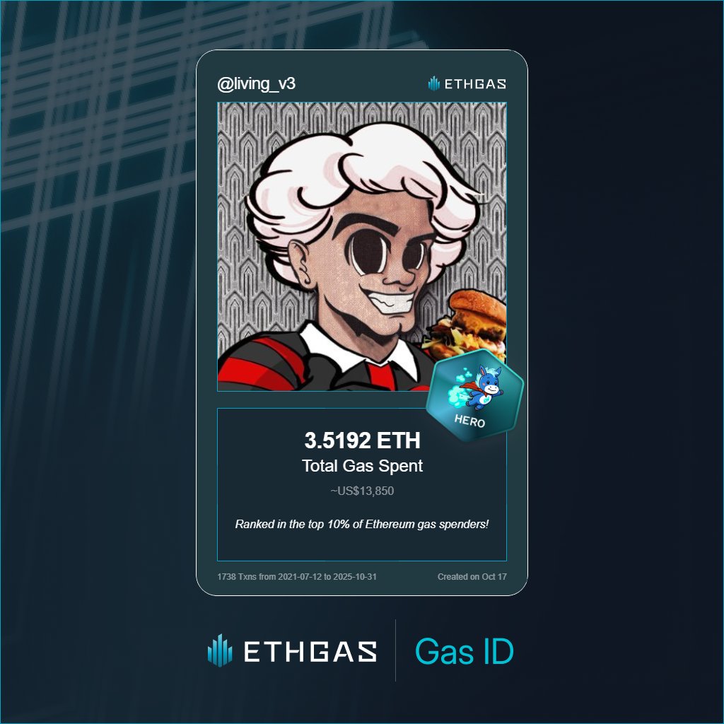 Just unlocked my Gas ID via ETHGas 🪪

I'm a Hero Jack with 3.5192 ETH spent on gas since Beacon Chain - now fueling my climb to the Gasless Future and earned 2000 Beans already. 

Reveal yours at ethgas.com/community/gas-…