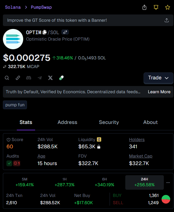 xvic_kn's tweet image. Just gotta say — called $OPTIM way back at $24.3k  
Now it’s cruising at $283k 🚀  

That’s an insane 11.7X return!  
Feels good to ride these waves early 🌊  

Wanna catch the next big move? Join us!

👉 #OPTIM called at: t.me/pumpjace/125147
📈 Chart: gmgn.ai/sol/token/yV7x…