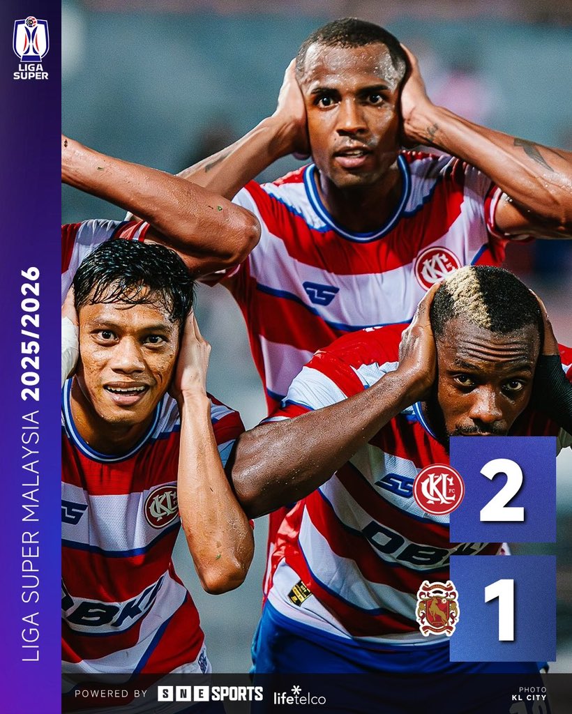 SNE_Sports's tweet photo. #LigaSuper 2025/26 Matchday 9 Results
FT: Kuala Lumpur City 2-1 Kelantan TRW FC
⚽️ 64' (KLC 1-0) Kpah Sherman
⚽️ 87' (KLC 2-0) Zhafri Yahya
⚽️ 90+4' (TRW 1-2) Syafik Ismail
📷 : KL City
#KLCTRW #KLCity #KelantanTRW
#SNESports
#LifeTelco https://t.co/3Dd1AeydhO