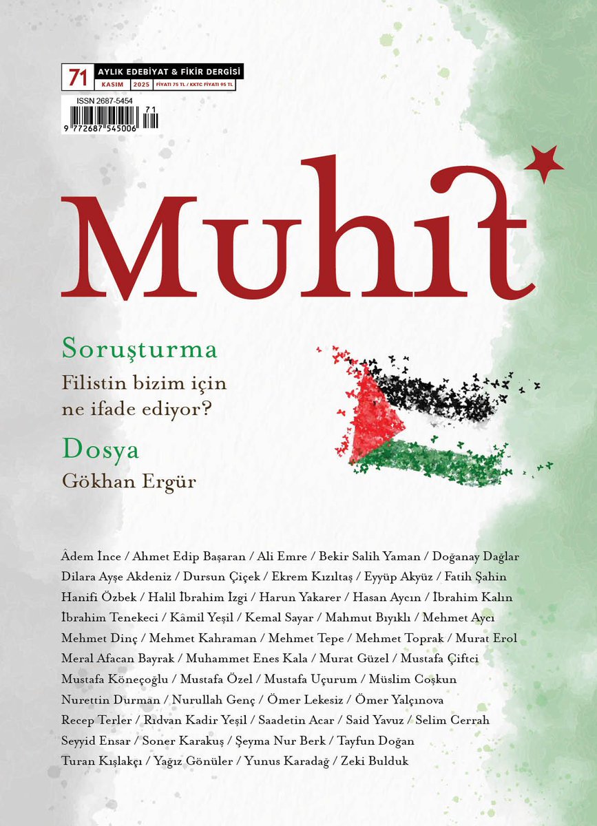 Muhit dergisi olarak, siyonist zalimlerin Filistinli kardeşlerimize uyguladığı soykırımı, kıyımı, mezalimi gündemde tutmaya devam ediyoruz. Kasım sayımız bu niyet ve gayretle çıkmıştır.
