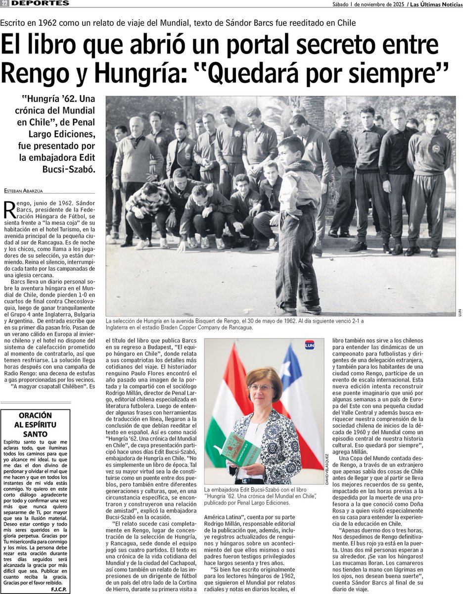 penal_largo's tweet image. Gracias a @eabarzua por esta nota que publicó en LUN sobre nuestro «Hungría 62: una crónica del Mundial en Chile». Es una alegría que esta historia sea conocida por más personas lun.com/Pages/NewsDeta…