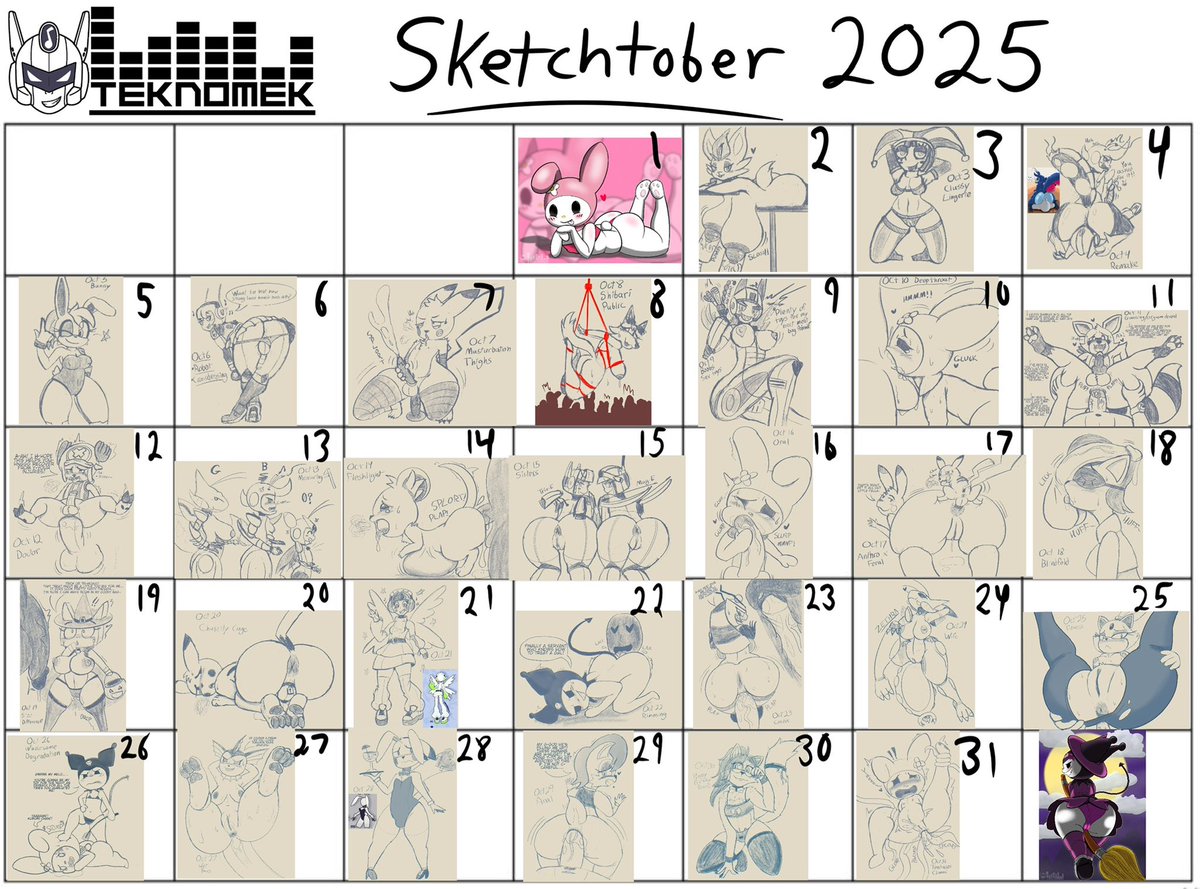 My complete sketchtober 2025 calendar!  Which sketches do you like most? Which ones would you like to see finished?