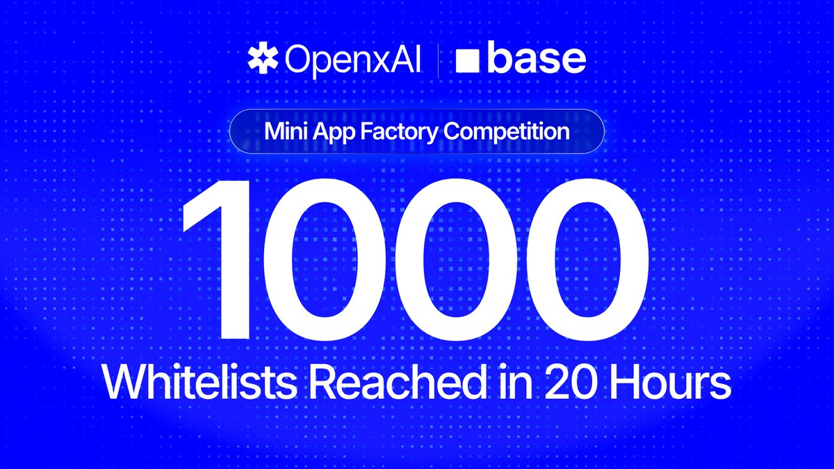 OpenxAINetwork's tweet image. 🚨 CONGRATULATIONS 🚨

We hit 1,000 whitelists in less than 20 hours. Massive thanks to our community for the incredible support.

Your Genesis NFT is secured and guaranteed to be eligible for the upcoming airdrop.

&amp;gt; If you missed out, the whitelist is still open.
&amp;gt; ⁠The next…