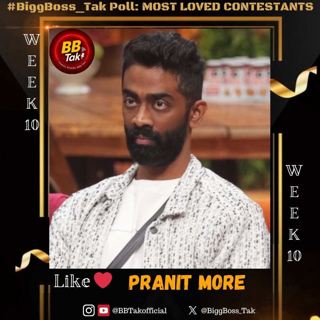 Biggest &amp; Most Authentic #BiggBoss_Tak Poll: #BB19 (Week-10)

Like ❤️ If you're supporting #PranitMore in #BiggBoss19

Poll to end Tomorrow (Sunday) 12AM

#BB19WithBiggBoss_Tak #BBTak #BiggBoss #BB