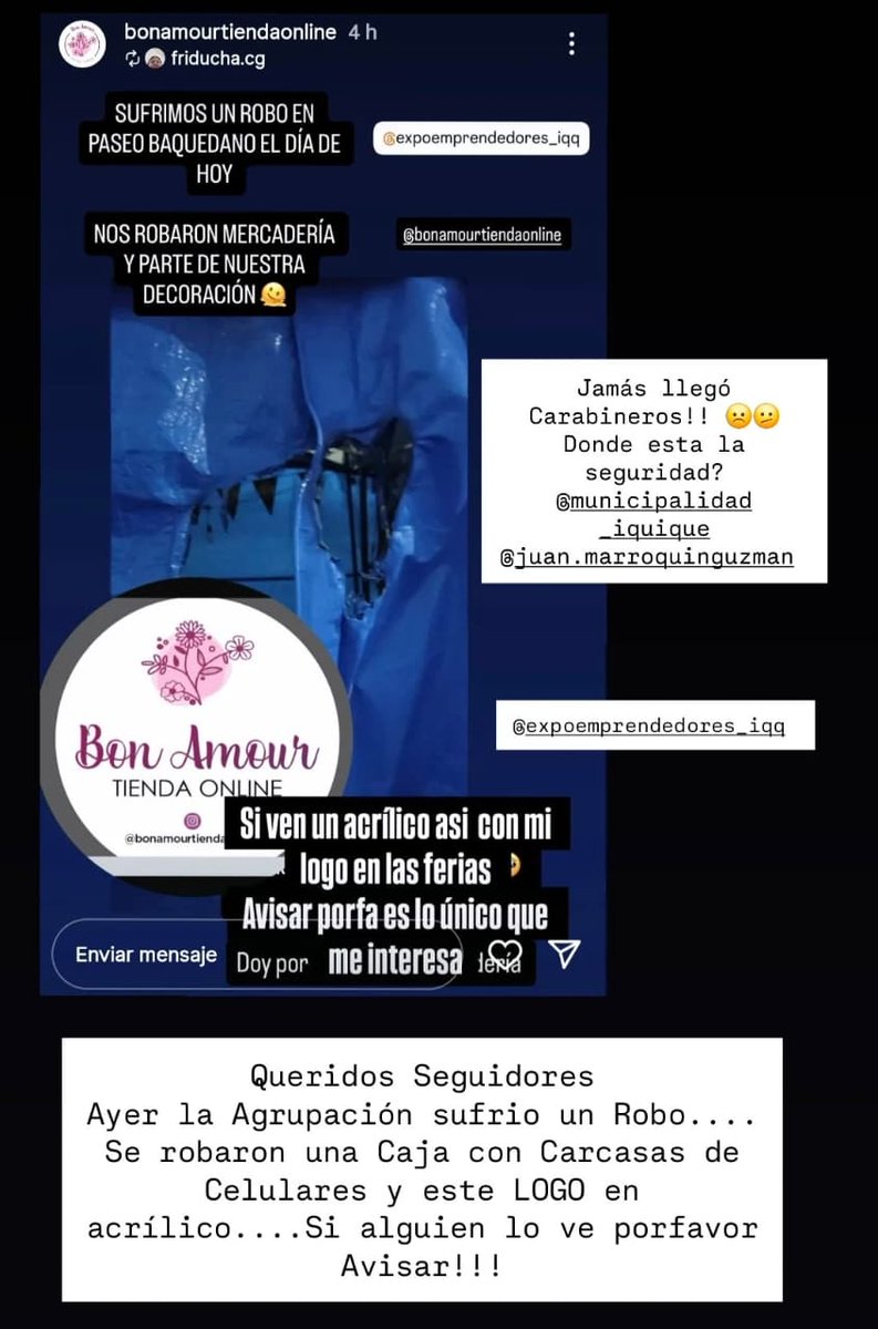 #Iquique robo en el paseo Baquedano ... Se encarga dar aviso si ven el logo de acrílico en venta por favor 🙏🏼 
Nunca me imaginé que dejarán mercadería en los toldos en todo caso 🙄