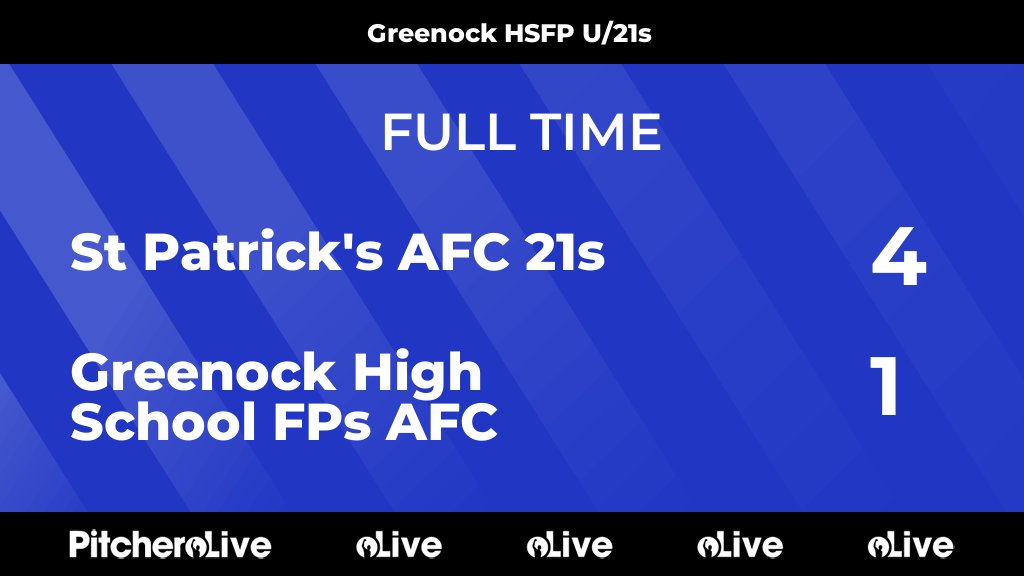 FULL TIME: St Patrick's AFC 21s 4 - 1 Greenock High School FPs AFC
#STPGRE #Pitchero
pitchero.com/clubs/greenock…