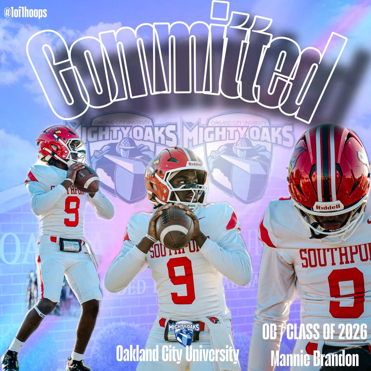 After a great game last night I’m extremely blessed to announce my commitment to <a href="/ocu_football/">Oakland City University Football</a>. I want to thank all the coaches I’ve had in my career from <a href="/CoachRexMosley/">Rex Mosley</a> at BG to <a href="/CoachLittle51/">Sean Little</a> and the rest of the staff at <a href="/SouthportFB/">Southport Football</a>. A special thank you to <a href="/CoachCam_CamQBs/">Grant Cameron CamQBs</a>