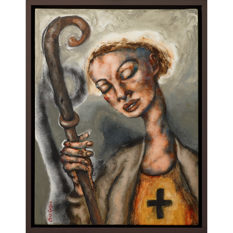 ’Study (III) for St Ethelflaeda’ by Chris Gollon (1953 - 2017). One of only 3 canvas studies for the final 'St Ethelflaeda Diptych’, purchased by and permanently installed in the Grade I listed Romsey Abbey in 2018. #ChrisGollon #AllSaintsDay #StEthelflaeda 🙏