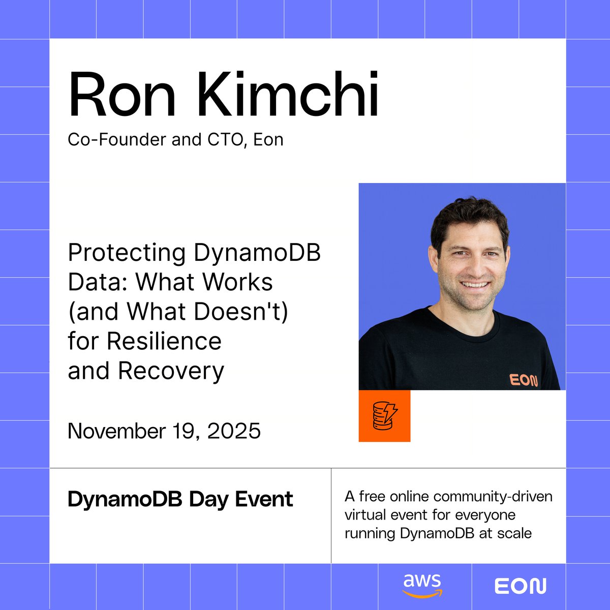 joecolantonio's tweet image. Want to keep your #DynamoDB workloads strong and future-ready? Ron Kimchi from Eon breaks down what actually works for resilience and recovery. Then, AWS’s Esteban Serna shows how to modernize apps from #MySQL to DynamoDB using AI-guided workflows. 🖥️ Register now to watch it…