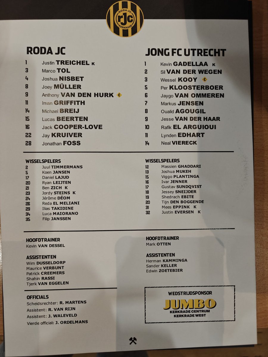 WilmaLoop's tweet image. Roda speelt met hetzelfde elftal als tegen Vitesse. #rodajc #rodjut