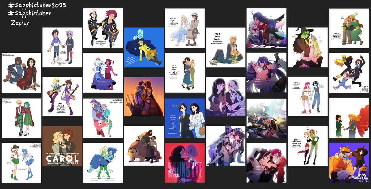 ZephyrCorner's tweet image. Daily art challenge #sapphictober collection ✨
It has been a fun experience of drawing my favorite Sapphic couples daily 😁
My most fav work will be HSR series, ElsaHoneymarren and of course Supercorp one 🤩
~Zephyr
#sapphictober2025