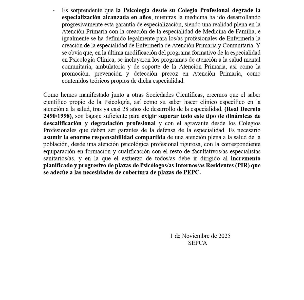 El Colegio Oficial de Psicólogos de Andalucía Occidental ha hecho públicas sus alegaciones a la propuesta del PESMAA solicitando que los Psicólogos con el MPGS ejerzan en Atención Primaria.

Desde SEPCA se ha elaborado un documento manifiesto nuestro rotundo desacuerdo.