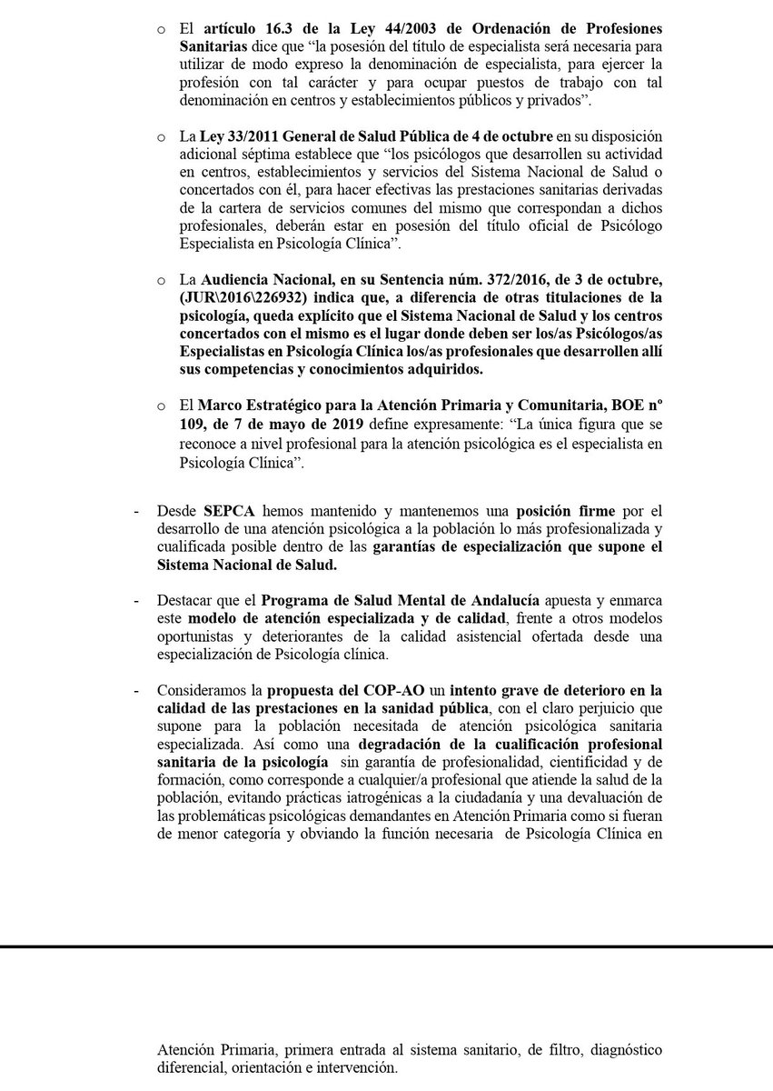 sociedadsepca's tweet photo. El Colegio Oficial de Psicólogos de Andalucía Occidental ha hecho públicas sus alegaciones a la propuesta del PESMAA solicitando que los Psicólogos con el MPGS ejerzan en Atención Primaria.

Desde SEPCA se ha elaborado un documento manifiesto nuestro rotundo desacuerdo. https://t.co/AGq3sUdFKX