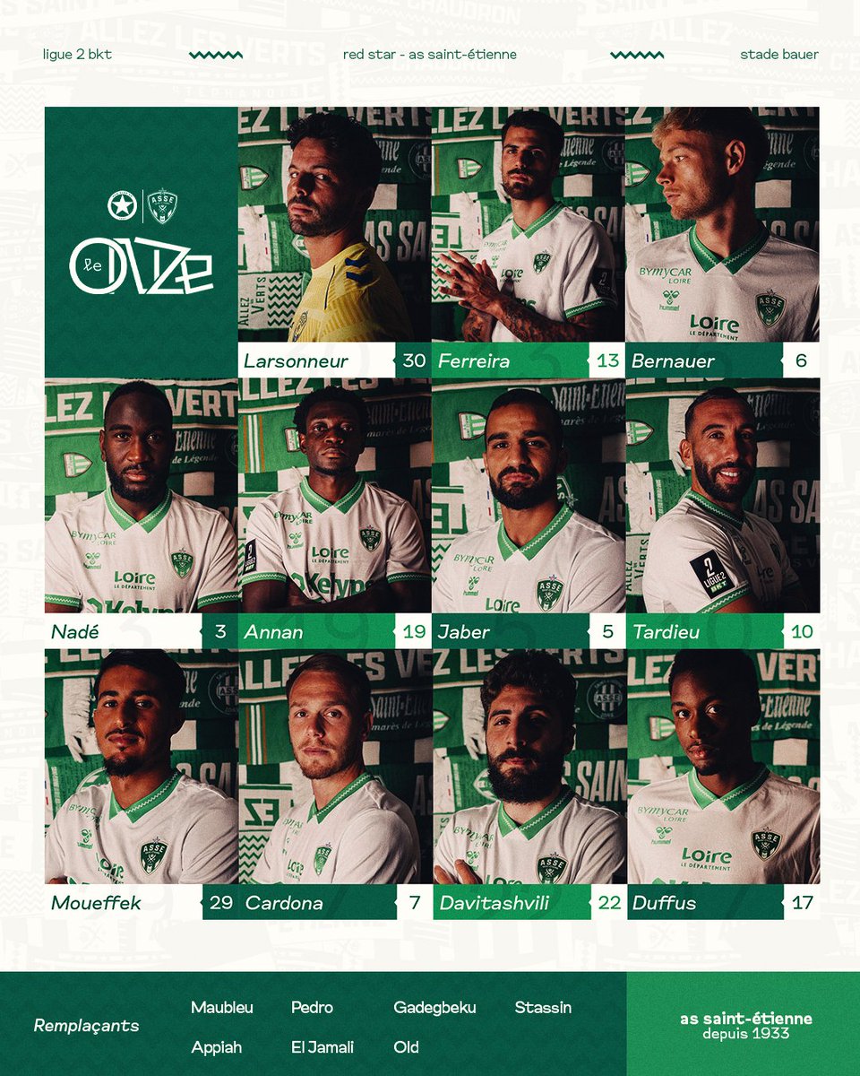 👥 Les XI Verts pour #REDASSE à 20h ! 💚

Un seul changement après Pau, l’entrée dans le onze de Zuriko Davitashvili ! 👊