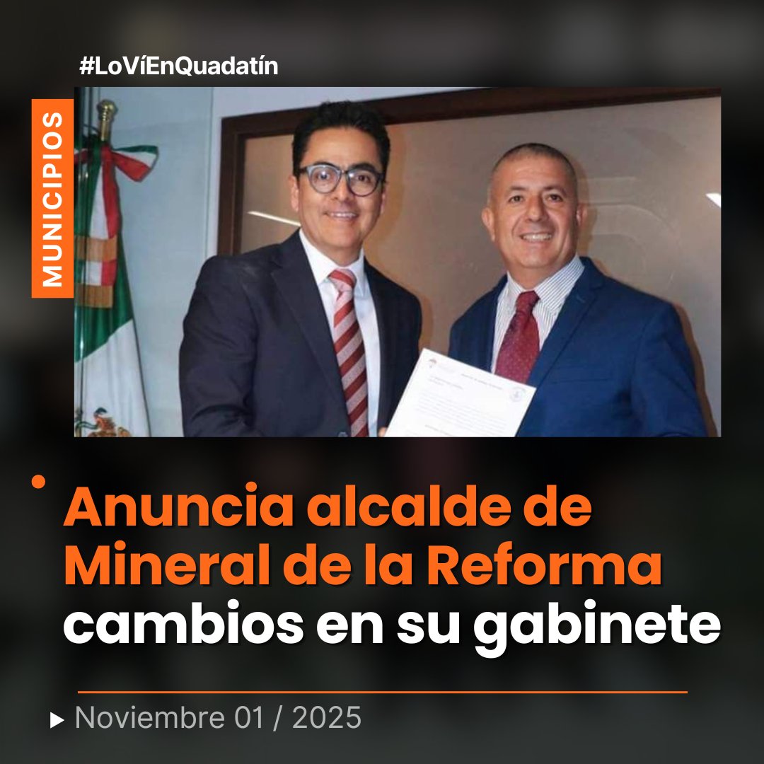 Quadratin_Hgo's tweet image. 🔴👉Alcalde de Mineral de la Reforma designa a Jesús Escamilla como nuevo secretario general del ayuntamiento.
acortar.link/DAYanI
#LoVíEnQuadratín