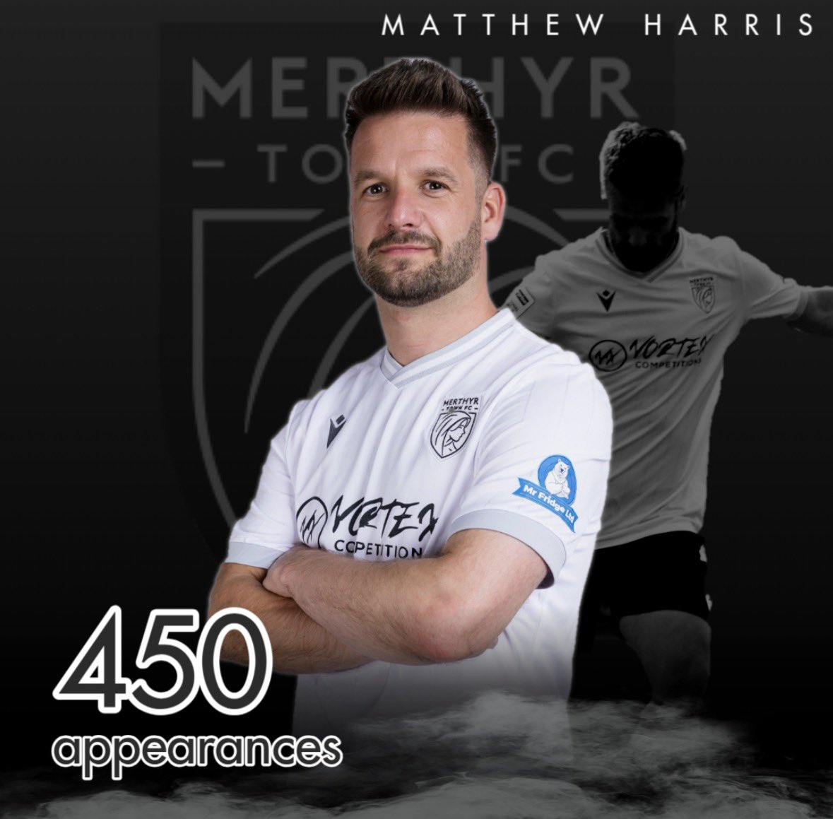 MerthyrTownFC's tweet photo. CAPTAIN, LEADER, LEGEND 👏

Opening the scoring and captaining his side to an important three points, does it get any better? 

Congratulations to our captain Matthew Harris on what is simply a phenomenal achievement. 

4️⃣5️⃣0️⃣ https://t.co/iw30ejmln6