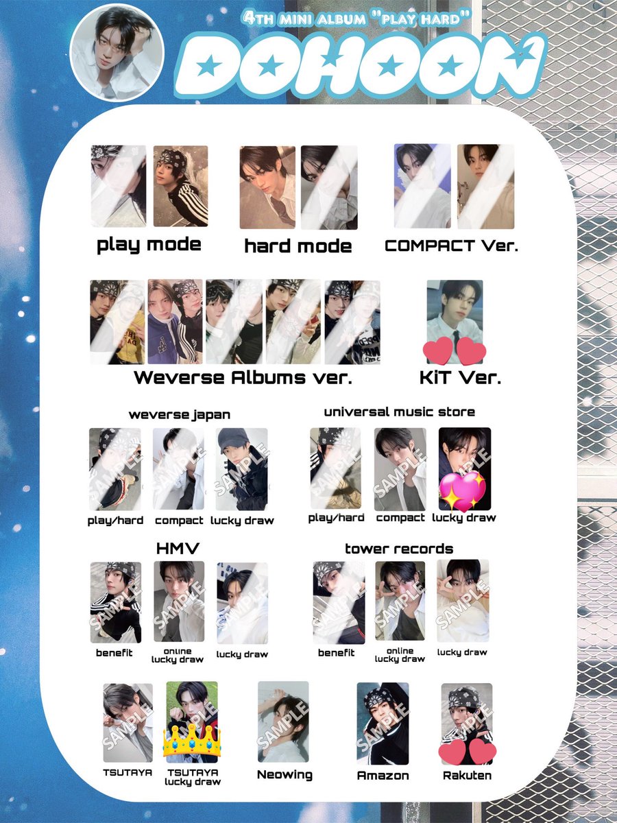 TWS 交換 play hard TSUTAYA 特典 ラキドロ kit weverse HMV タワレコ 楽天 rakuten シニュ ドフン ヨンジェ ハンジン ジフン ギョンミン

【交換】
｟譲｠画像1
｟求｠画像2,3  各1(👑>💖>>💕>無印)

※👑,💖はシリアルと1:1で交換も可能
都内手渡しor郵送