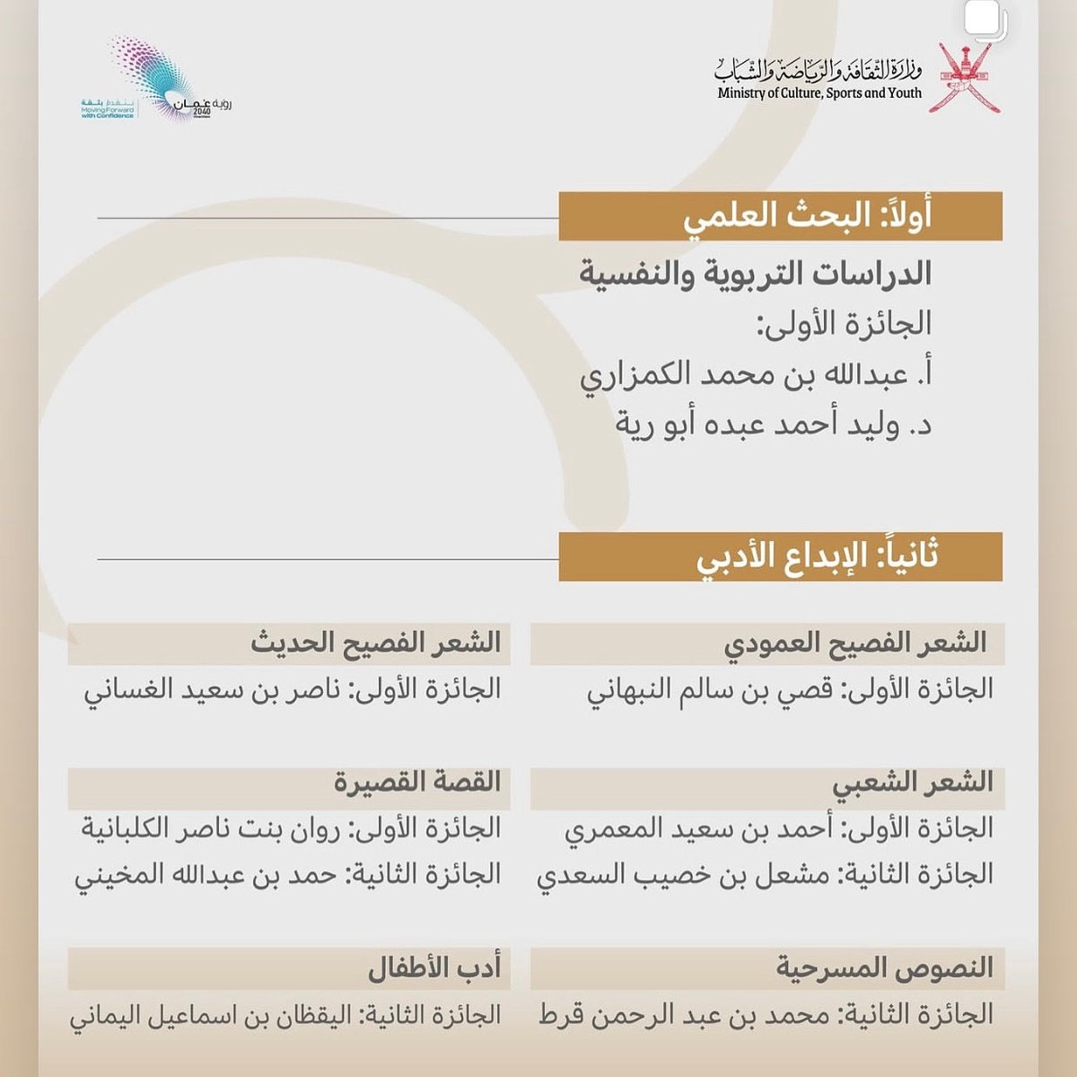 .
.
شكراً جزيلاً وزارة الثقافة والرياضة  والشباب على حسن الثناء والتقدير 🌷
.
.