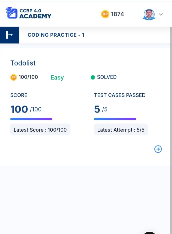 ChaundkarSujal's tweet image. Hello everyone,

Excited to share you that l have completed my 1st Coding practice of page&quot;Todolist&quot;...

#nxtwaveccbp
#codingpractice
#FrondendDevelopment
#Rahulattuluri