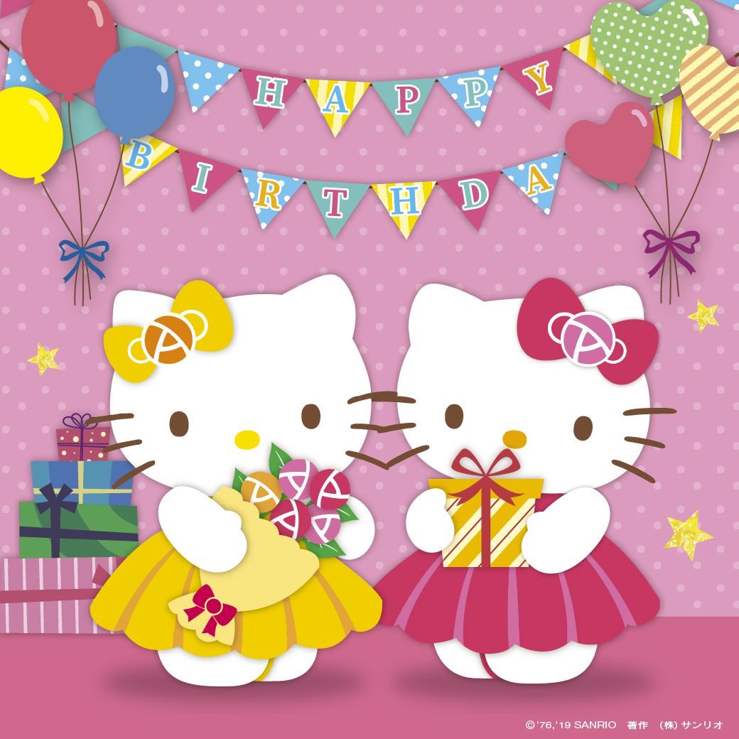 sanriodaily's tweet image. HAPPY BIRTHDAY TO HELLO KITTY AND HELLO MIMMY!!! 🎈🎉💫