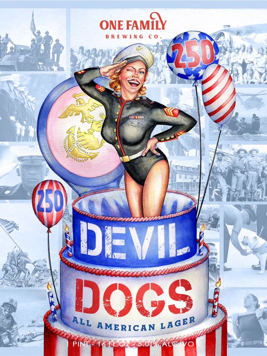 Can’t wait to release this!!!

Devil Dog All American Lager
5.0% ABV

Dedicated to the 250th Birthday of the United States <a href="/USMC/">U.S. Marines</a> 

<a href="/VP/">Vice President JD Vance</a> where should we send your beer? 

onefamilybrewing.com/products/devil… 

#OneFamilyBrewing #CraftBeer #Beer #MarineCorps #HappyBirthday