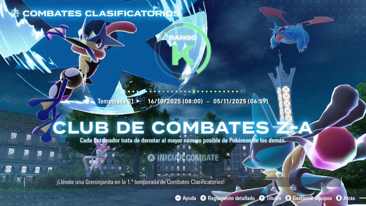 Primera vez que me meto en los clasificatorios para conseguir la Greninjanita en el rango K 
#PokemonZA