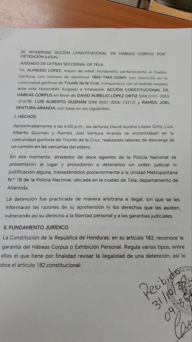 baraudawaguchu's tweet image. Exigimos la Liberación Inmediata de nuestros compañeros, David Lopez, Luis Guzman, Ramsis Ventura, detenidos por la policia de Tela desde anoche, sin una orden judicial, protegiendo los interes de Luis Madrid, quien acaparó tierras de Triunfo de la Cruz. Cumplimiento sentencia YA