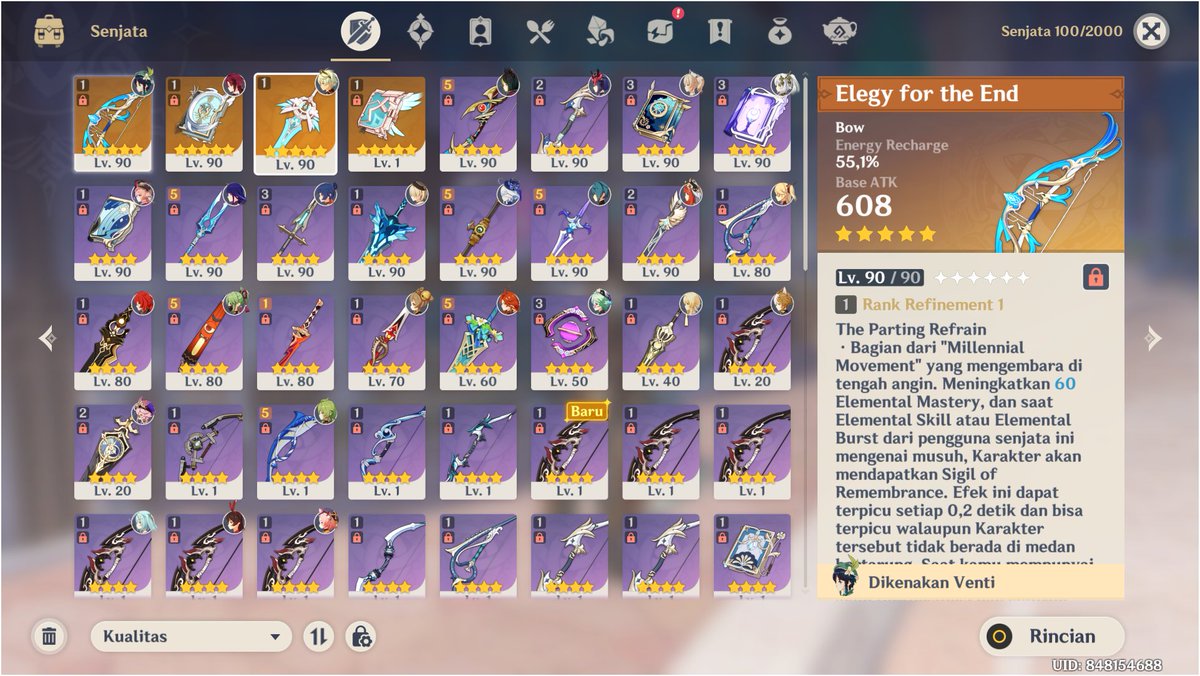 #WTSGIS WTS AKUN GENSHIN UID 84 AR 58 WL 8 

ada all archon
b5 limited : venti c0+sign, zhongli c3, ei c0, nahida c0, furina c1, mavuika c0, nilou c0.
birthday&amp;username : set 
gak pernah di top up tapi second hand acc (waktu itu beli akun starter venti)
take segmail. 250k (nego)