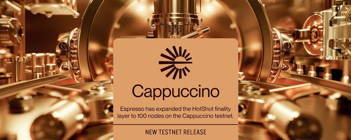 Decentralization isn’t a slogan it’s a milestone.

Espresso’s Cappuccino testnet expands HotShot to 100 nodes across the globe, pushing fast finality closer to a fully permissionless system.

Now with Arbitrum fraud proof support, rollups can test real-time composability backed