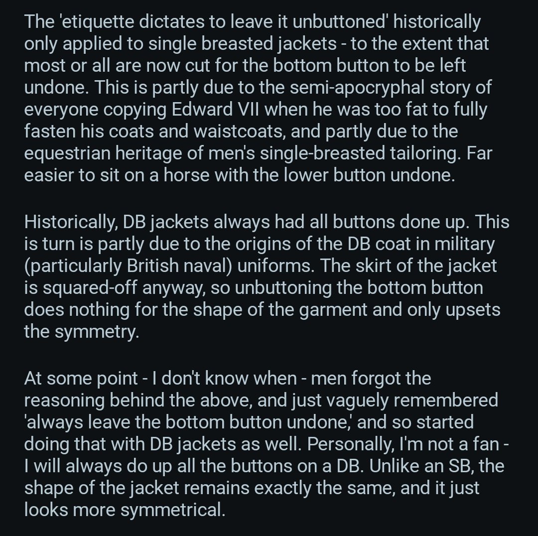 josephradhik's tweet image. Some menswear nerding.

I noticed this tiny styling detail - one on a mag cover, the other in an ad. Both had the subject button up all buttons on a DB jacket. I always thought it was one button only and looked it up. Guess what, reddits experts say it&apos;s okay to button all, but…