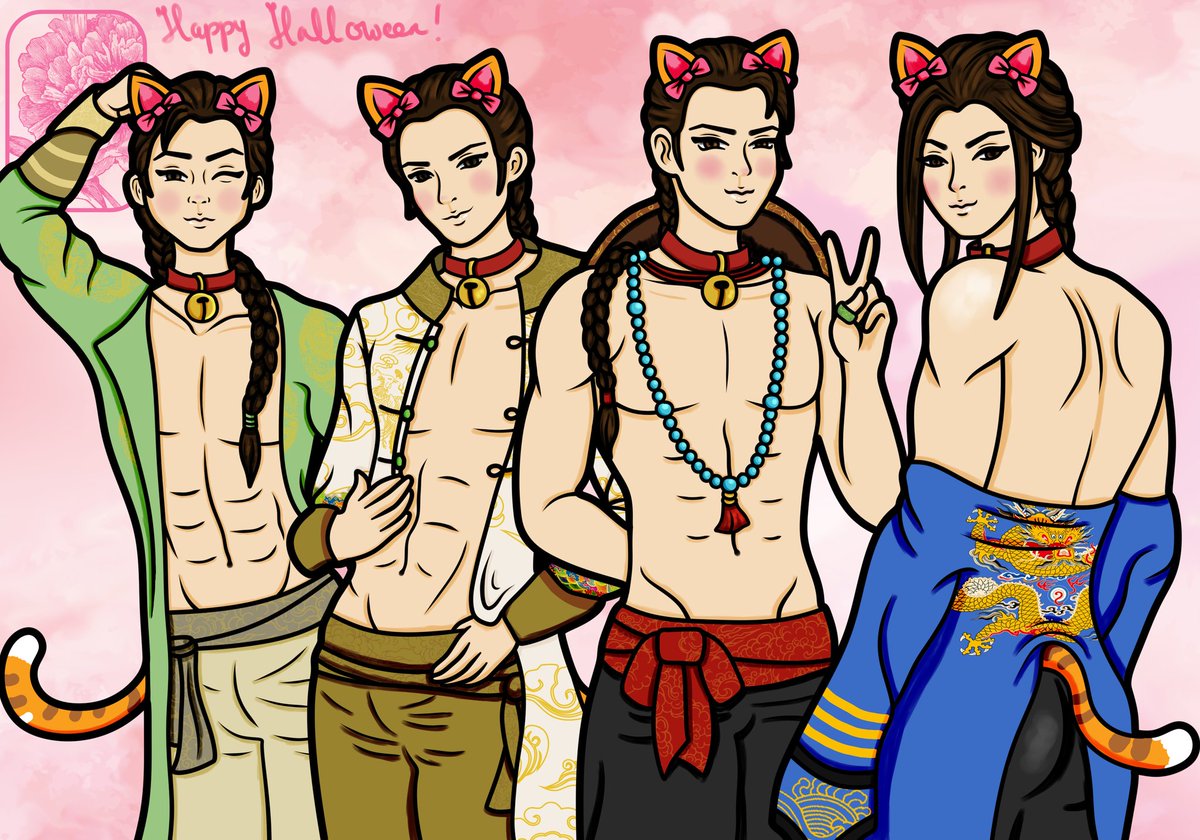 NatmonkeyMFR's tweet photo. Belated happy Halloween from the Four Slutty Cat Dukes! #legendofthephoenix https://t.co/G23xYdpqUX