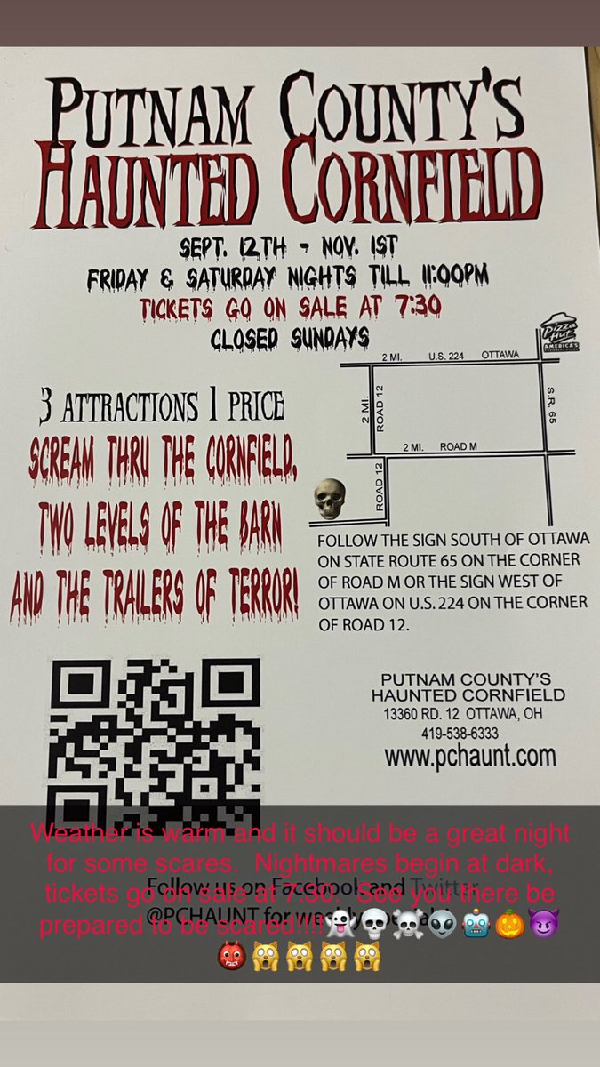 PCHAUNT's tweet photo. It's hard to believe this is the last night of the haunting season for us! If you haven't made it out to the haunted cornfield yet this year tonight is your last chance! Tickets go on sale at 7:30 and we will sell tickets until 11:00 so come out and get your scream on https://t.co/lHmJsN69QH