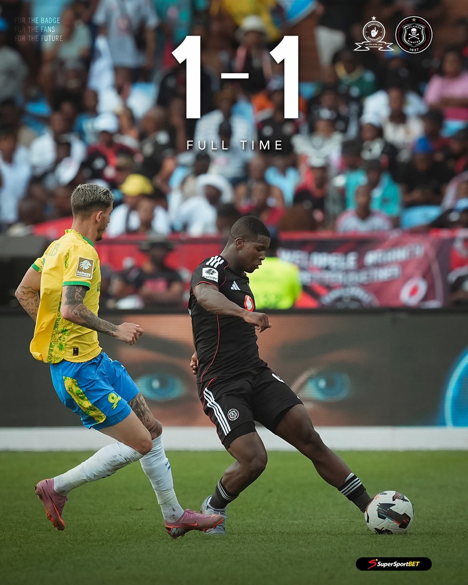☠️ FT | <a href="/Masandawana/">Mamelodi Sundowns FC</a> 1 - 1 <a href="/orlandopirates/">Orlando Pirates</a> 

🥅 Dansin 35'

⚫⚪🔴⭐
#MatchDay
#OrlandoPirates
#OnceAlways