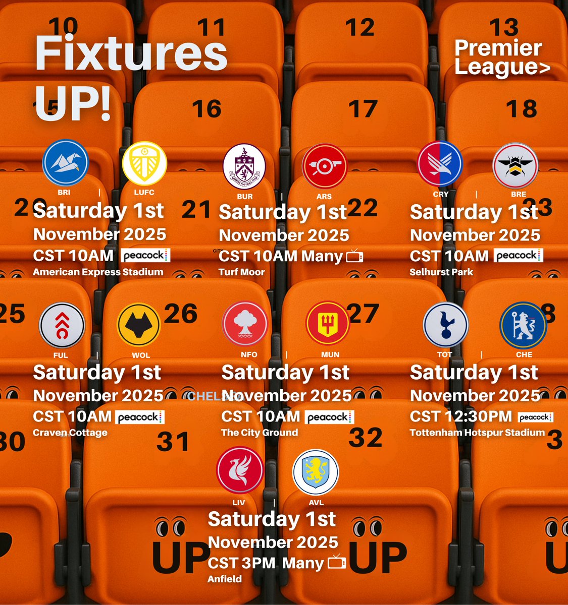 premierleague Saturday | MatchWeek10 fixtures are UP!

Premier $FOOTBALL utility UP next to put your tokens to work