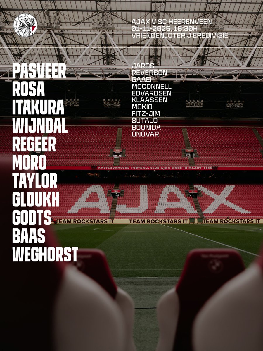 TimoLaFleur023's tweet image. Het Ajax XI voor de wedstrijd van vandaag! ⚪️🔴⚪️❌❌❌ WZAWZDB #ajahee #PaddyForEver #3GoudenSterren #Ajax #Amsterdam #johancruijffarena #allesoverajax #WijZijnAjax #ComeOnAjax #Ditismijnclub #ÉénClubÉénStad #AfcAjax  #GeenClubDieOnsKanEvenaren 
#90MinutenLang