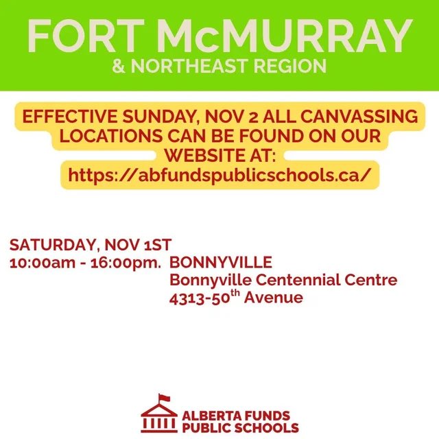 youseepeeYYC's tweet photo. Upcoming locations for the Fund Alberta Public Schools petition. 📚🏫

If you support public education, please consider signing. ✍️ https://t.co/DdIfvM0LLq