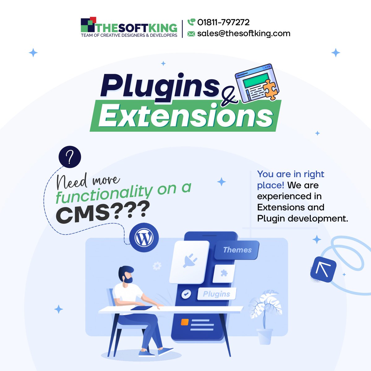 🚀Need more functionality on your CMS?
You’re in the right place!
<a href="/TheSoftKing/">THESOFTKING Limited</a> specializes in custom plugins &amp; extensions that supercharge your website.
📧sales@thesoftking.com |☎️+880 1811-797272
#PluginDevelopment #CMS #WordPress #TheSoftKing #TechSolutions #WebDevelopment