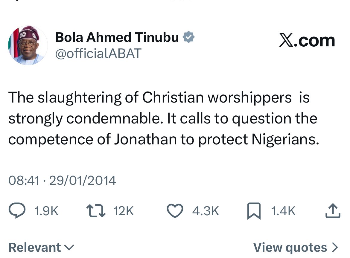 <a href="/officialABAT/">Bola Ahmed Tinubu</a> I say this with every disrespect Mr President- this is bullshit. You &amp; your ilk of incompetent corrupt politicians (past and present) have done nothing to eradicate these terrorists from Nigeria. You know who they are, where they are &amp; some of your politicians are in cahoots with