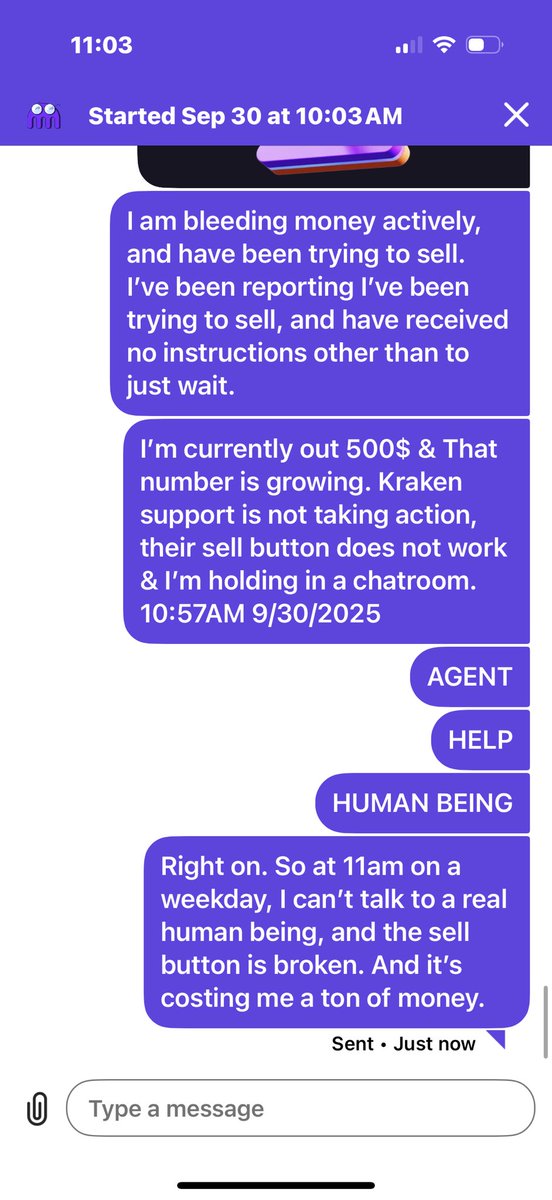 PhoenixDownUS's tweet photo. @krakensupport @krakenfx For everyone showing up and freaking out, you aren’t alone. I’m losing every dollar I have. It’s time to switch to Fidelity or Robinhood or literally anything else. 

And if you haven’t had the pleasure yet, check my screen shots for what you can expect from kraken support. https://t.co/00GwNrvou5