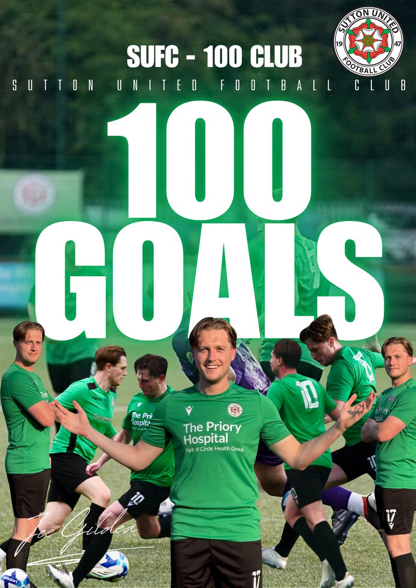 SuttonUtdFC's tweet image. ⚽️ 100 Goals for Joe Gildea! 💚

A huge congratulations to Joe, who hit his 💯th first team goal this afternoon!

A fantastic milestone for a player who gives everything in Sutton colours — here’s to many more! 💪🔥

#SuttonUnited #GoalMachine #100Goals @MidlandLeague