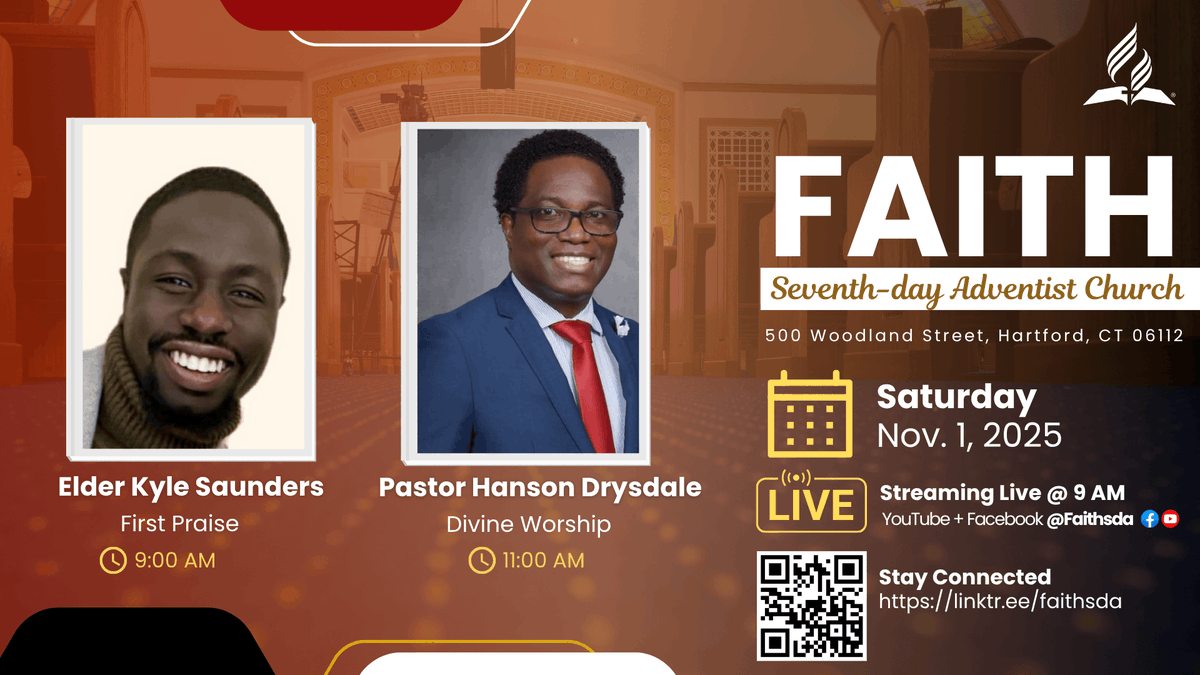 faith_sda's tweet photo. Sabbath Flow  - 11.1.2025

9 AM - First Praise 
10 AM - Sabbath School Panel
11 AM - Divine Worship
3 PM - Adventurer Club 
3:30 PM - Bible Study
4:45 PM - AY | Dangers of Halloween
 
Stay connected through our eBulletin &amp; more by visiting https://t.co/kd3x8wCOdL

#HappySabbath https://t.co/Tq1N57nmiM