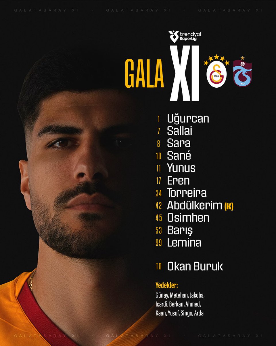 📢 Trabzonspor karşısında ilk 11’imiz ve yedeklerimiz! 👇 #GSvTS