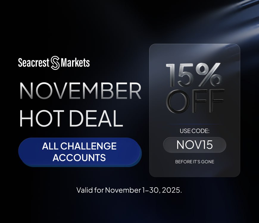 PromoterCoolboy's tweet photo. Seacrest Markets is launching 15% off promotion on all challenges throughout November!🌟

​What's Included in the Offer:
- 15% OFF
- All Accounts

Link to join: https://t.co/krYenNP6pt

Check other Propfirms and Brokers we support:
https://t.co/ahe7lqyQJX https://t.co/dzuxxqKdsr