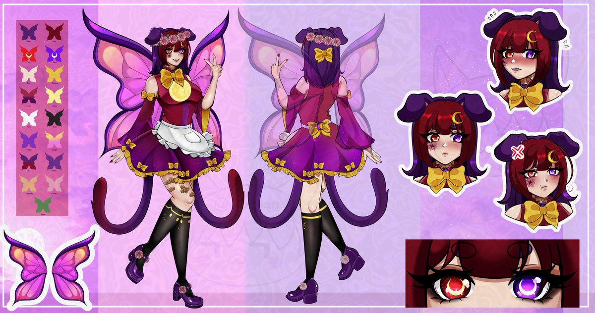 So after all this time, I can finally announce the official redesign of Coven Amaris on here as well, so much love to everynyan, this is now finally my official ref sheet :3

🎨: <a href="/usagiiart/">Usagii - Comms OPEN</a> please check out the wonderful designer, without them this never woulda happened